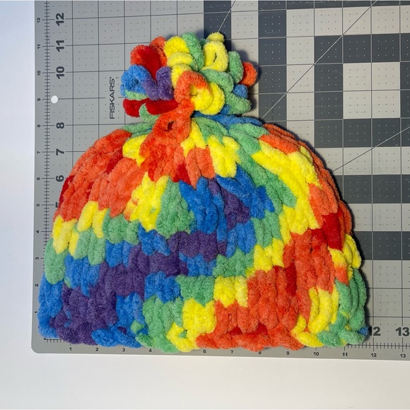 Handmade Women’s/Junior’s Winter Hat With Loopy Pom-Pom - Rainbow - Picture 8 of 9